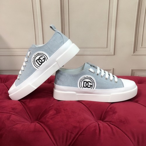 Dolce & Gabbana Mens Shoes Sneakers Rubber Sole Luxury Brand Two-tone canvas Portofino Light low-top sneakers with DG logo Men Casual Shoes with Original Box