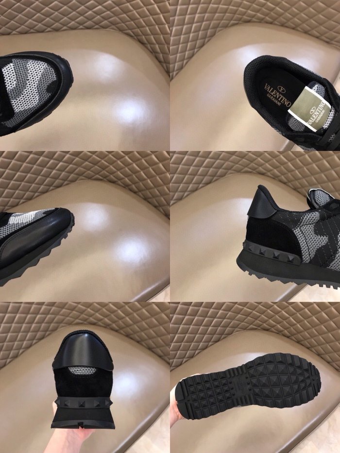 Valentino Men Shoes Fashion Design Luxury Brand ROCKRUNNER CAMOUFLAGE LAMINATED STUDDED SNEAKER with Original Box