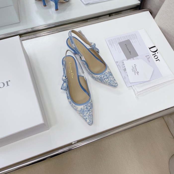 Dior Women Shoes Pumps Luxury Design Fashion Type High Heel Shoes for Wedding Style J'ADIOR SLINGBACK PUMP Cotton Embroidery with Micro Houndstooth Motif with Original Box
