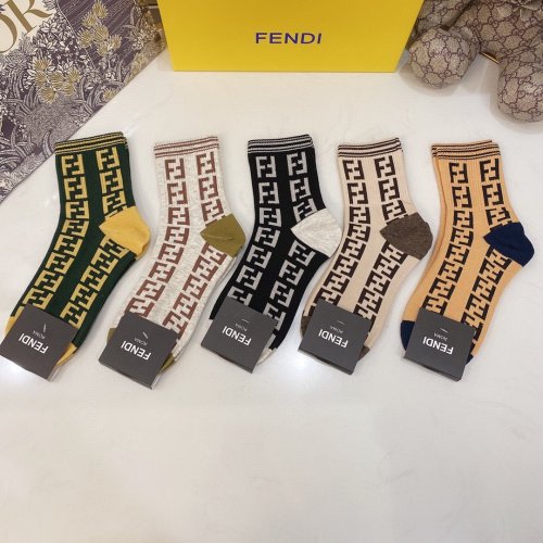 Fendi Socks 5 Pairs with Original Box Luxury Brand Breathable Fendi Sock