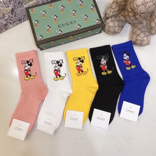 Gucci Socks 5 Pairs with Original Box Luxury Brand Breathable Gucci Sock