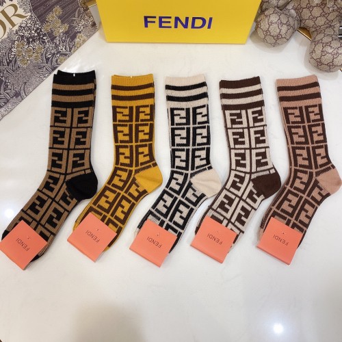 Fendi Socks 5 Pairs with Original Box Luxury Brand Breathable Fendi Sock