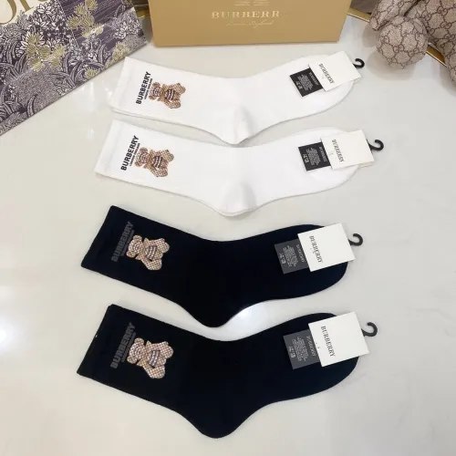 Burberry Socks 4 Pairs with Original Box Luxury Brand Breathable Burberry Sock