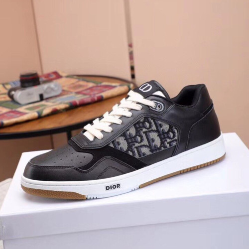 Dior Men Shoes Sneakers Luxury B27 Low-Top Sneaker Black Smooth Calfskin With Beige And Black Dior Oblique Jacquard