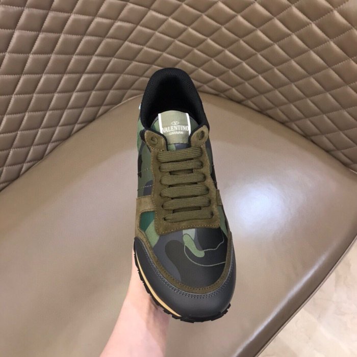 Valentino Men Shoes Fashion Design Luxury Brand ROCKRUNNER CAMOUFLAGE LAMINATED STUDDED SNEAKER with Original Box