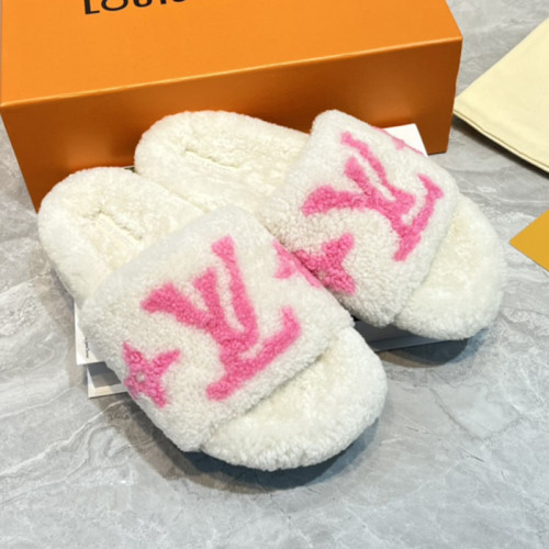 Louis Vuitton Womens Shoes Slide Slippers for Winter Wool Fabric Luxury Brand Designer PASEO FLAT COMFORT MULE with Original Box