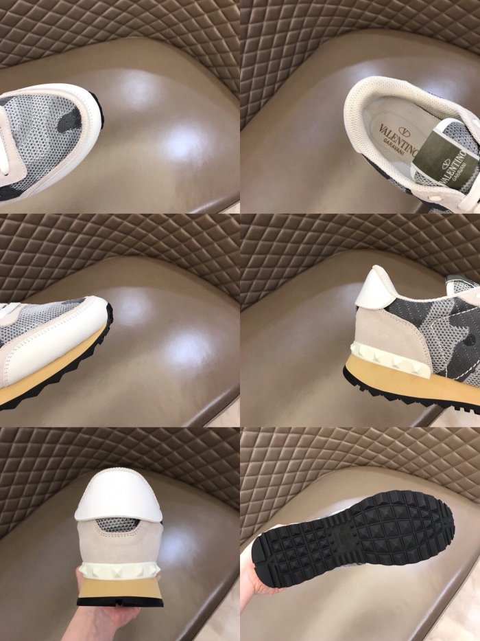 Valentino Men Shoes Fashion Design Luxury Brand ROCKRUNNER CAMOUFLAGE LAMINATED STUDDED SNEAKER with Original Box