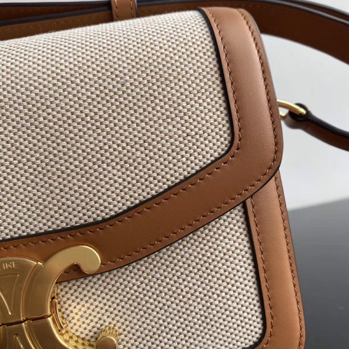 Celine Womens Bag TEEN TRIOMPHE BAG IN TEXTILE AND NATURAL CALFSKIN