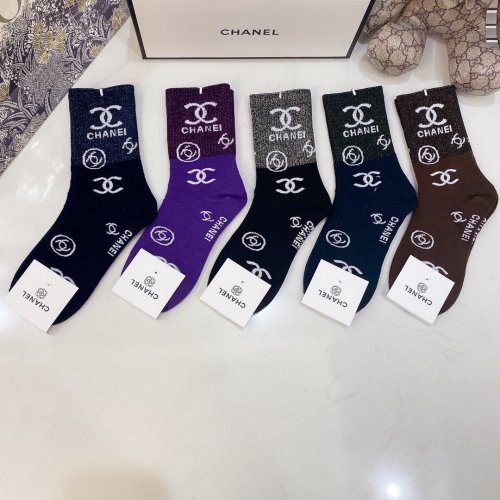 Chanel Socks 5 Pairs with Original Box Luxury Brand Breathable Chanel Sock
