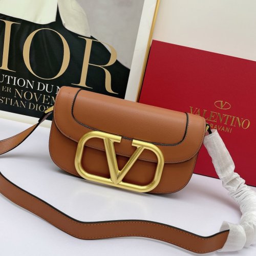 Valentino Womens Bags Crossbody Bag Luxury Brand SUPERVEE CALFSKIN CROSSBODY BAG SADDLE BROWN VW2B0G09ZXLHG5 with Original Box