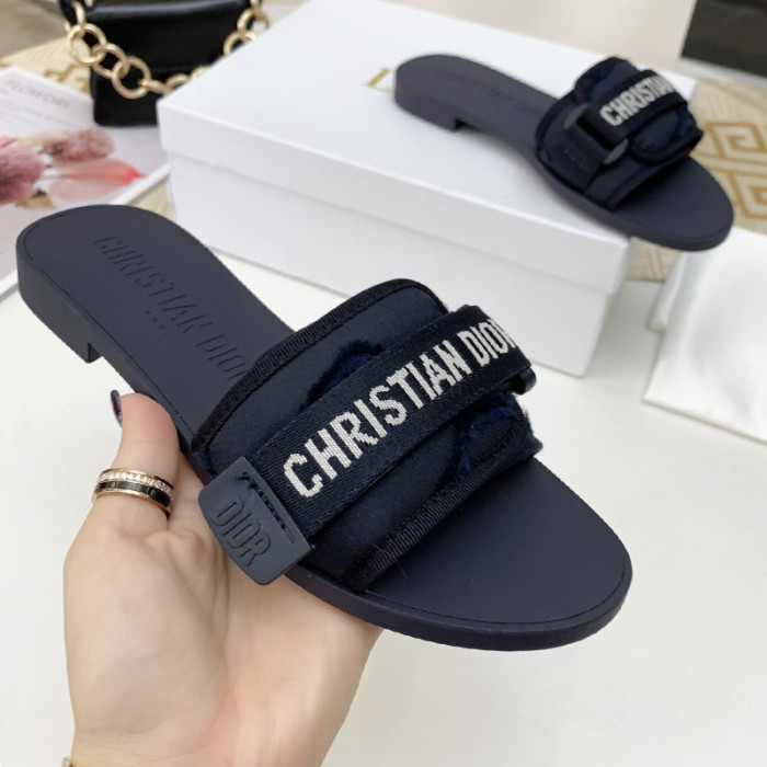 Dior Womens Shoes Sandals Slippers Slide Luxury Brand DIO(R)EVOLUTION SLIDE Shiny Technical Fabric with Dior Oblique Print with Original Box