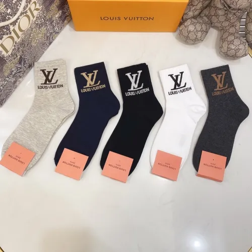 Louis Vuitton Socks 5 Pairs with Original Box Luxury Brand Breathable LV Sock