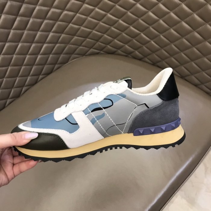 Valentino Men Shoes Fashion Design Luxury Brand ROCKRUNNER CAMOUFLAGE LAMINATED STUDDED SNEAKER with Original Box