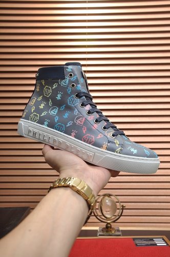 Philipp Plein Men Shoes Sneakers High Top Sneaker Fashion Design Luxury Brand Ankle Boots with Original Box