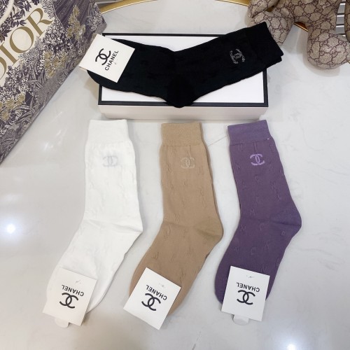 Chanel Socks 4 Pairs with Original Box Luxury Brand Breathable Chanel Sock