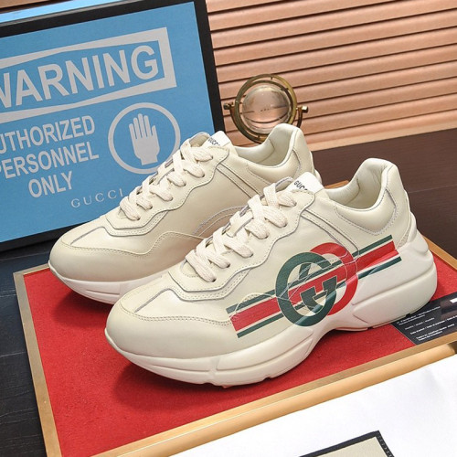 Gucci Mens Shoes Sneakers Luxury Brand Men's Rhyton leather sneaker with Original Box