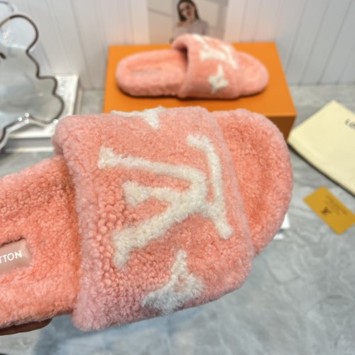 Louis Vuitton Womens Shoes Slide Slippers for Winter Wool Fabric Luxury Brand Designer PASEO FLAT COMFORT MULE with Original Box