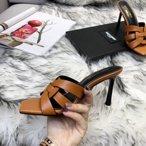 Saint Laurent YSL Womens Shoes TRIBUTE HEELED MULES IN SMOOTH LEATHER 9CM