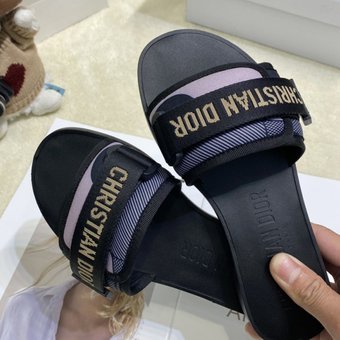 Dior Womens Shoes Sandals Slippers Slide Luxury Brand DIO(R)EVOLUTION SLIDE Shiny Technical Fabric with Dior Oblique Print with Original Box