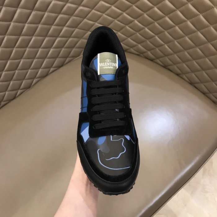 Valentino Men Shoes Fashion Design Luxury Brand ROCKRUNNER CAMOUFLAGE LAMINATED STUDDED SNEAKER with Original Box