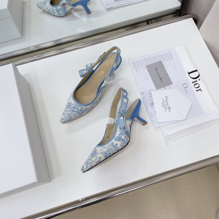 Dior Women Shoes Pumps Luxury Design Fashion Type High Heel Shoes for Wedding Style J'ADIOR SLINGBACK PUMP Cotton Embroidery with Micro Houndstooth Motif with Original Box