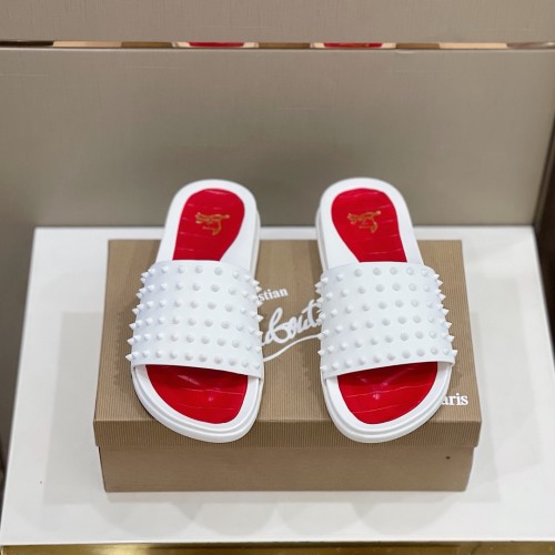 Christian Louboutin CL Men Shoes Slippers Luxury Brand Red Botton Mens Slides with Original Box