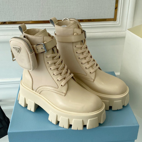 Prada Women Shoes Boots Luxury Brand Outdoor Monolith leather and nylon fabric boots 1T255M_3LJS_F0F24_F_B055