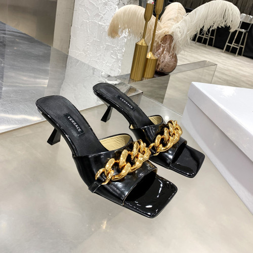 Versace Womens Shoes MEDUSA CHAIN MID-HEEL LEATHER MULES