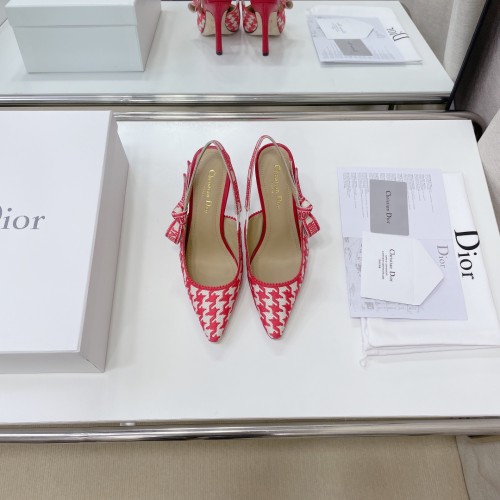 Dior Women Shoes Pumps Luxury Design Fashion Type High Heel Shoes for Wedding Style J'ADIOR SLINGBACK PUMP Peony Pink Cotton Embroidery with Micro Houndstooth Motif with Original Box KCP866PPE_S55P