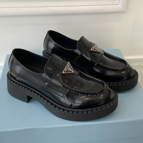 Prada Women Shoes Casual Design Luxury Brand Monolith pointy brushed leather loafers 1D663M_055_F0009_F_055 with Original Box