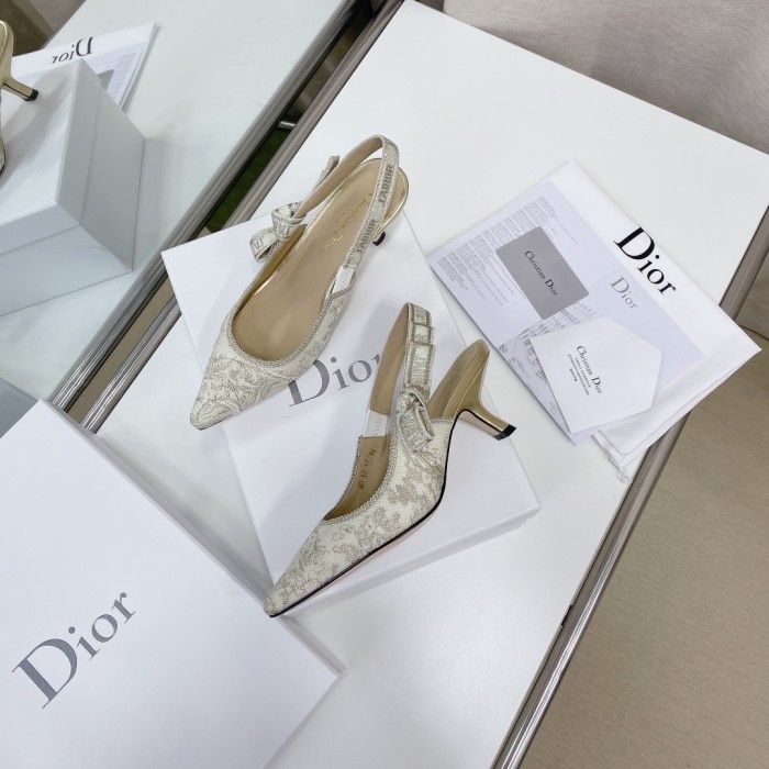 Dior Women Shoes Pumps Luxury Design Fashion Type High Heel Shoes for Wedding Style J'ADIOR SLINGBACK PUMP Cotton Embroidery with Micro Houndstooth Motif with Original Box