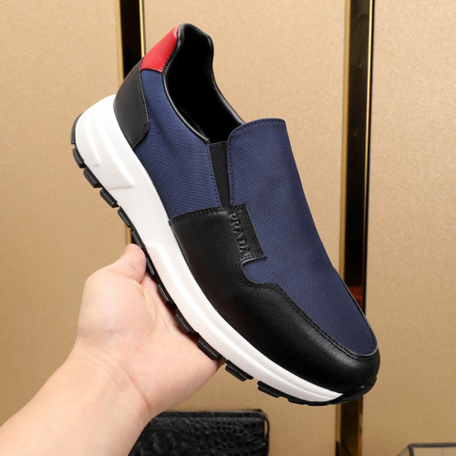 Prada Men Shoes Luxury Brand Sneakers Prax 01 Leather And Technical Fabric Slip-On Sneakers