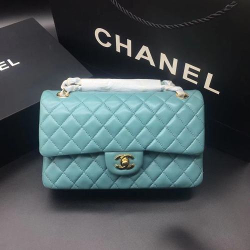 Chanel Womens Bag Shoulder Bag mini flap bag Lambskin & Gold-Tone Metal Neon Blue with Original Box
