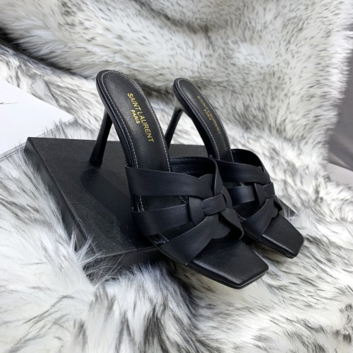 Saint Laurent YSL Womens Shoes TRIBUTE HEELED MULES IN SMOOTH LEATHER 9CM