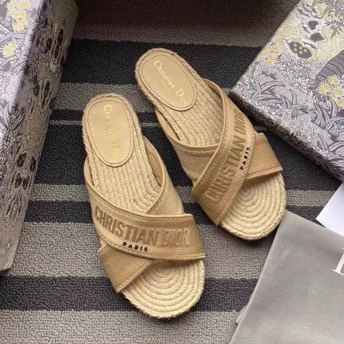 Dior Women Shoes Slippers DWAY Slides Luxury Brand Design Dior Espadrille Nude Mesh Embroidery Womens Shoes with Original Box