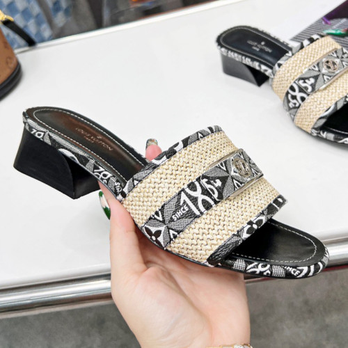Louis Vuitton Womens Shoes Slide Slippers Luxury Brand Designer LOCK IT MULE 1AA17M Raffia and calf leather with Original Box 3.5cm Heel