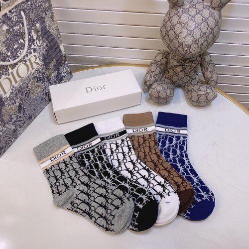 Dior Socks 5 Pairs with Original Box Luxury Brand Breathable Dior Sock