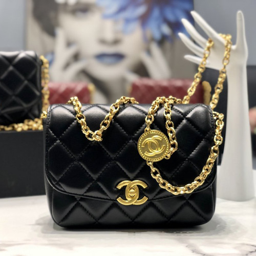Chanel Womens Bags Crossbody Bag Flap Bag Lambskin & Gold-Tone Metal Black