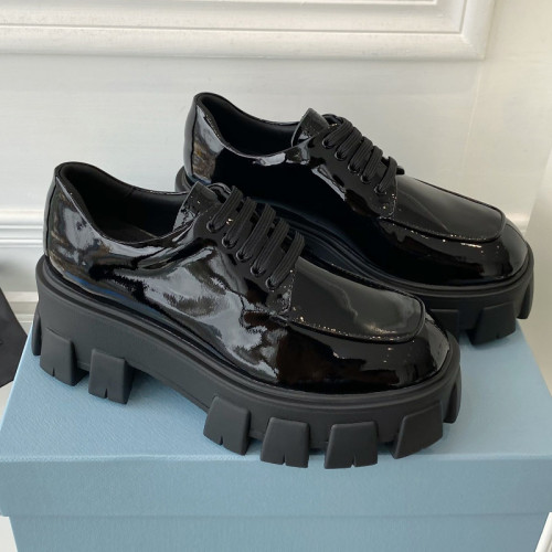Prada Women Shoes Casual Design Luxury Brand Monolith pointy brushed leather loafers 1D663M_055_F0009_F_055 with Original Box