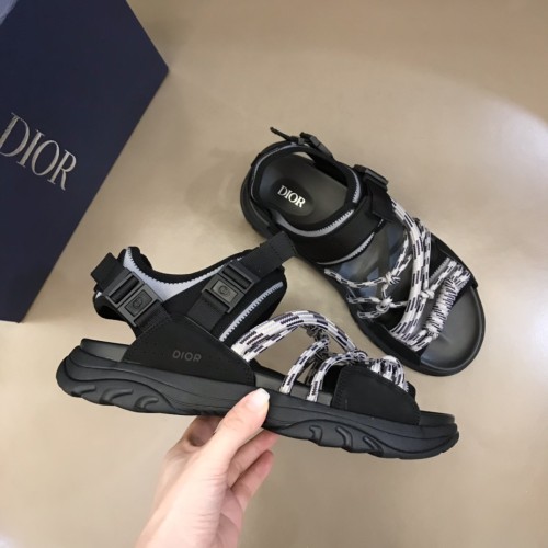 Dior Mens Shoes Sandals Luxury Brand DIOR H-TOWN SANDAL Technical Fabric with Brown Nubuck Calfskin with Original Box 3SA108ZON_H162