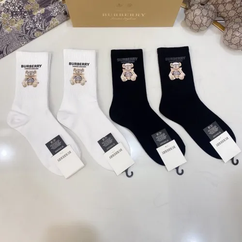 Burberry Socks 4 Pairs with Original Box Luxury Brand Breathable Burberry Sock