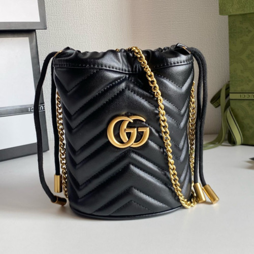 Gucci Womens Bags Shoulder Bag Luxury Brand Black Leather GG Marmont Mini Bucket Bag with Original Box 575163 DTDRT 1000