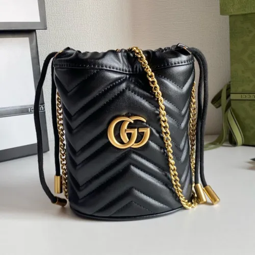 Gucci Womens Bags Shoulder Bag Luxury Brand Black Leather GG Marmont Mini Bucket Bag with Original Box 575163 DTDRT 1000