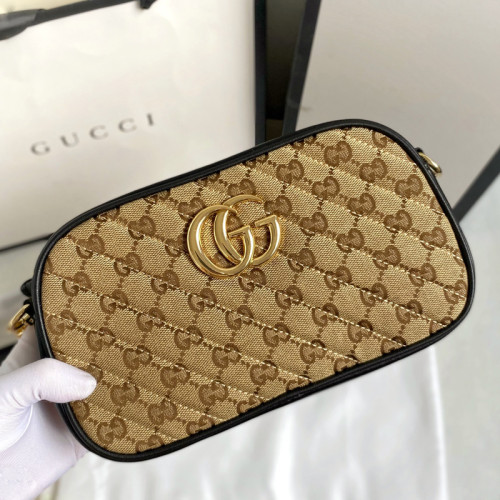 Gucci Womens Bag GG Marmont small shoulder bag in Original GG canvas/black Luxury Brand with Original Box 447632 HVKEG 9772