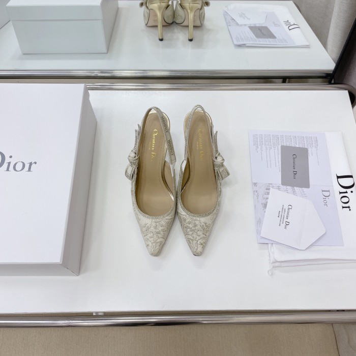 Dior Women Shoes Pumps Luxury Design Fashion Type High Heel Shoes for Wedding Style J'ADIOR SLINGBACK PUMP Cotton Embroidery with Micro Houndstooth Motif with Original Box