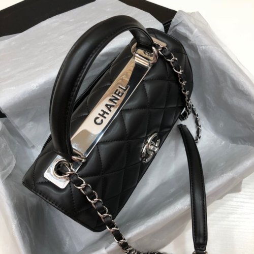 Chanel Womens Shoulder Bags Luxury Brand with Original Box Small Flap Bag With Top Handle Lambskin & Gold-Tone Metal Black