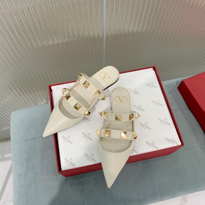 Valentino Women Shoes Mule Flip Flop Sandals ROMAN STUD FLAT MULE IN CALFSKIN with Original Box Luxury Brand