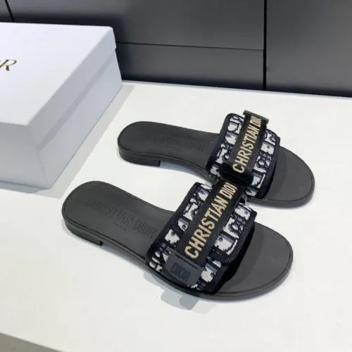 Dior Womens Shoes Sandals Slippers Slide Luxury Brand DIO(R)EVOLUTION SLIDE Shiny Technical Fabric with Dior Oblique Print with Original Box