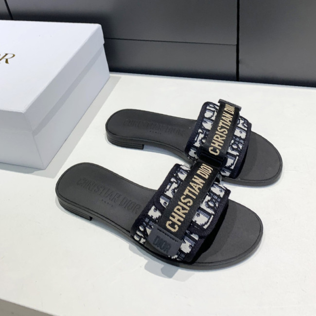 Dior Womens Shoes Sandals Slippers Slide Luxury Brand DIO(R)EVOLUTION SLIDE Shiny Technical Fabric with Dior Oblique Print with Original Box