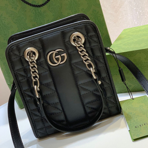 Gucci Womens Bags Shoulder Messenger Bag Luxury Brand Gucci GG Marmont matelassé mini bag in black leather with Original Box 696123 DTDHT 1000